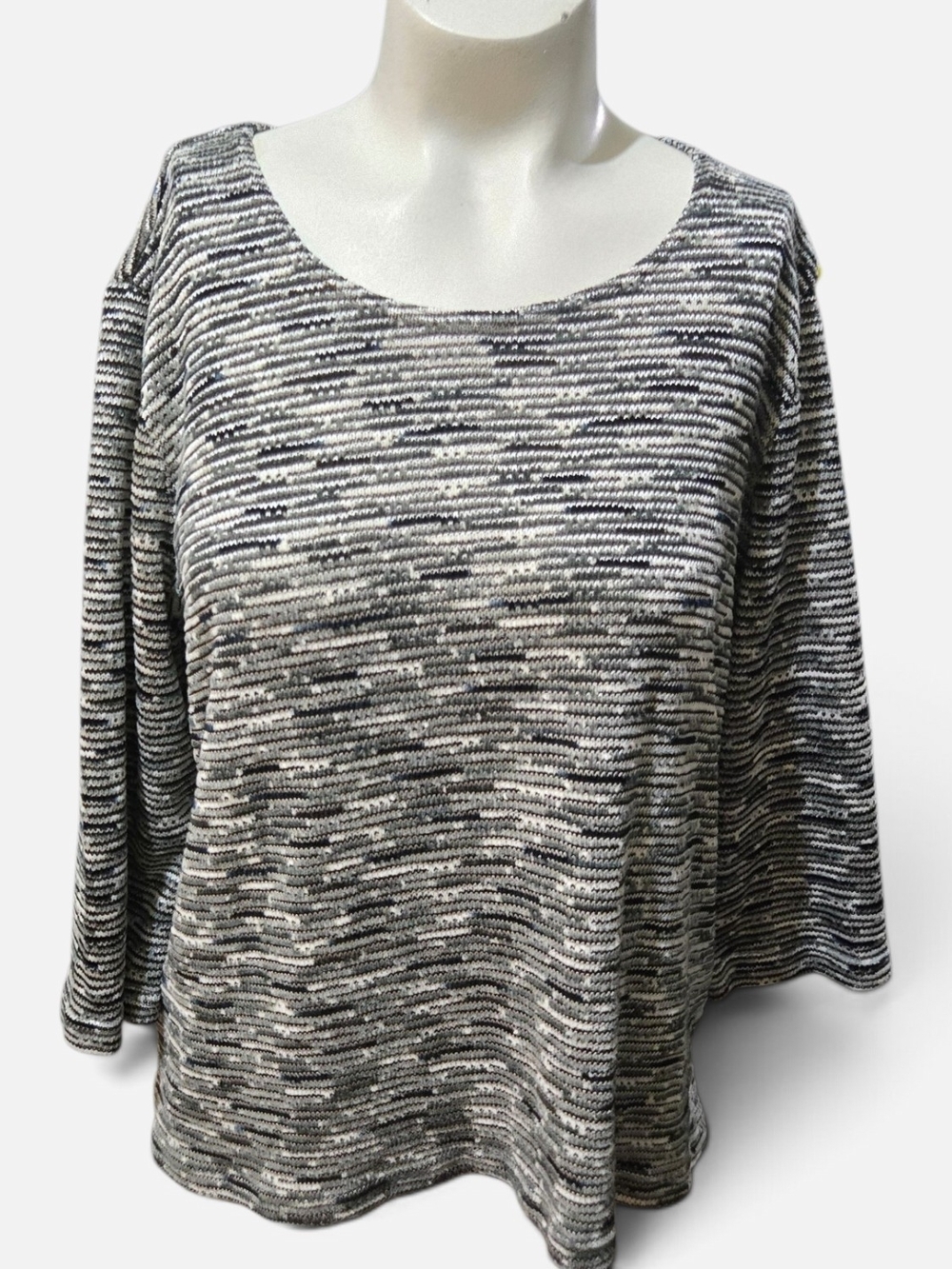 Alfred Dunner Petite Gray Marled Knit 3/4 Sleeve Sweater Top Size 14P